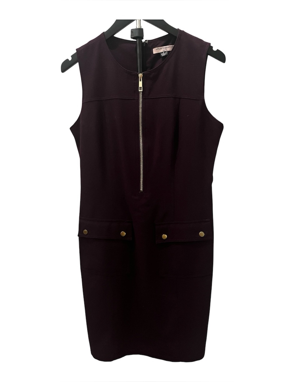 Sleeveless Zip-Front Shift Dress in Plum
